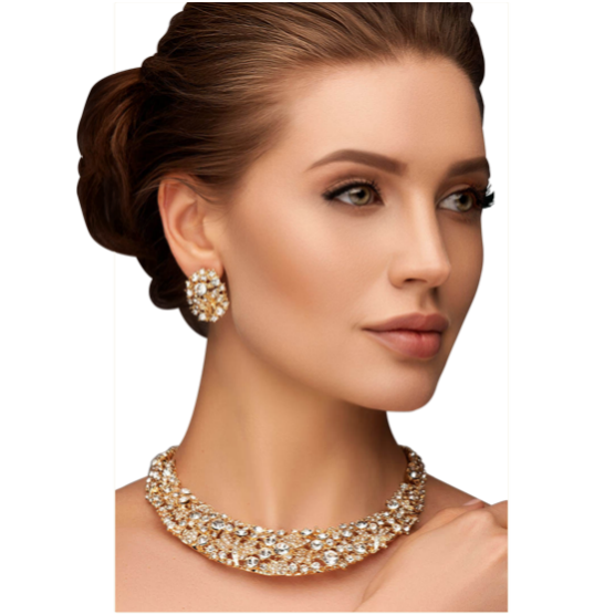 Gold Necklace Earrings on Model