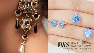 red earrings shown with warmer skin tone and blue jewellery collection shown with cooler skin tone