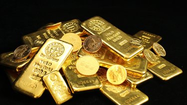 Gold coins and gold bars