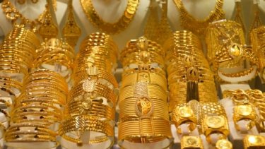 Gold jewellery pieces displayed